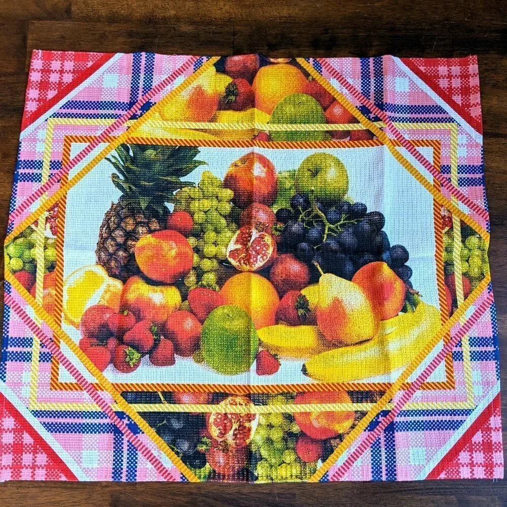 Fruit Theme Kitchen Tea Towel & Pot Holders Set (5pc) 1960s